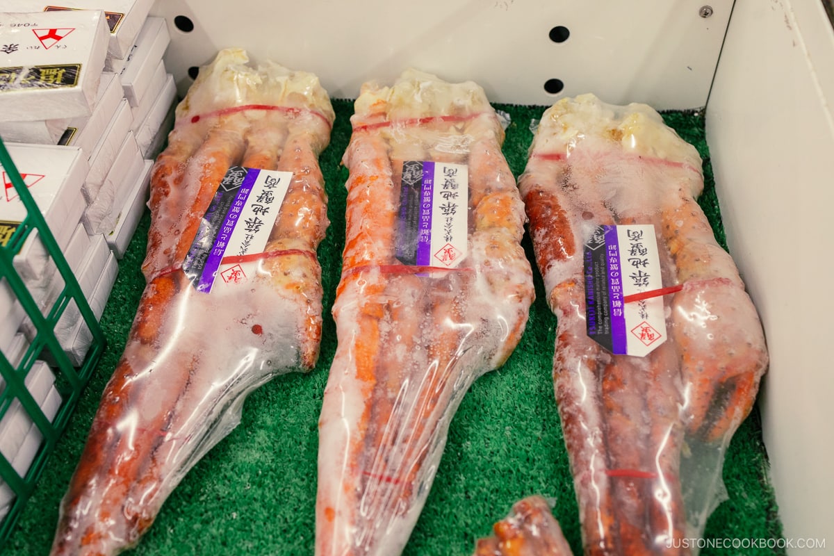 Packaged frozen king crab legs