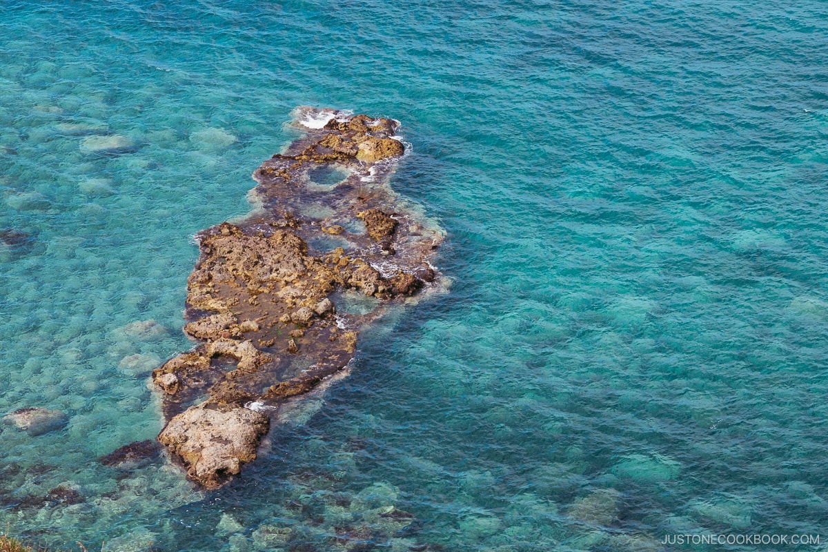 Rock formation in the Shakotan blue ocean water