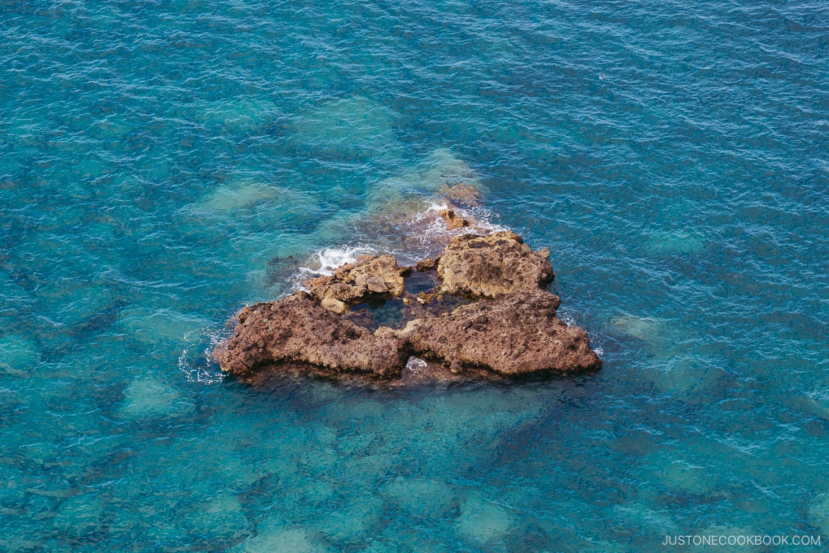 Rock formation in the Shakotan Blue ocean water
