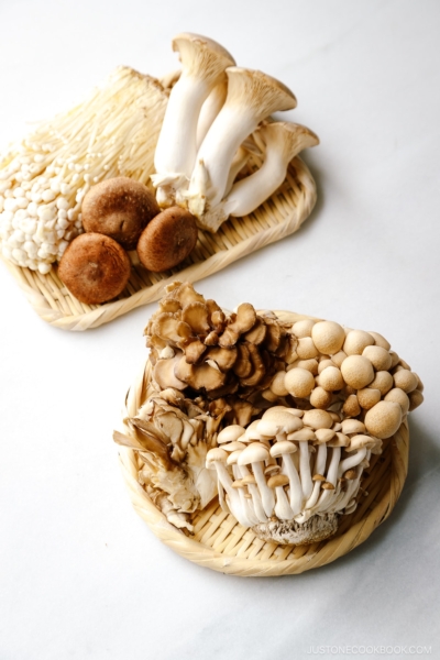 Japanese Mushrooms (Enoki, King Oyster, Shiitake, Maitake, and Shimeji Mushrooms)