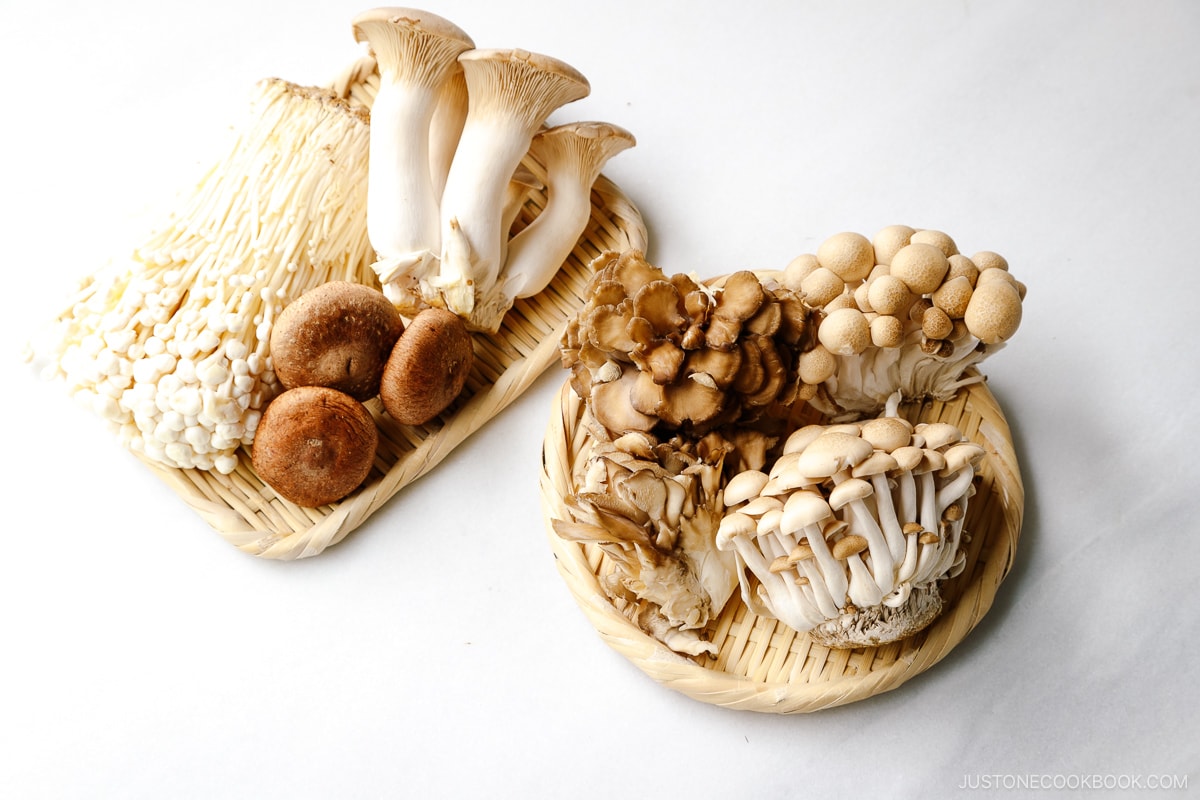Japanese Mushrooms (Enoki, King Oyster, Shiitake, Maitake, and Shimeji Mushrooms)