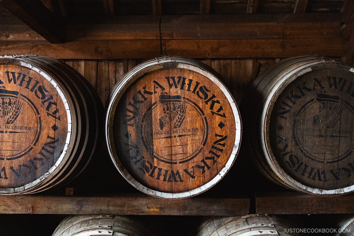 Whisky kegs with printed sign