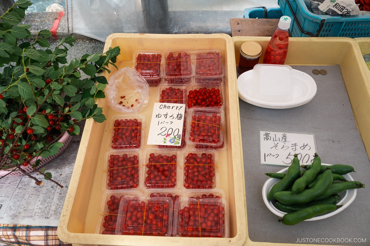 Miyagawa Morning Market stall selling cherries