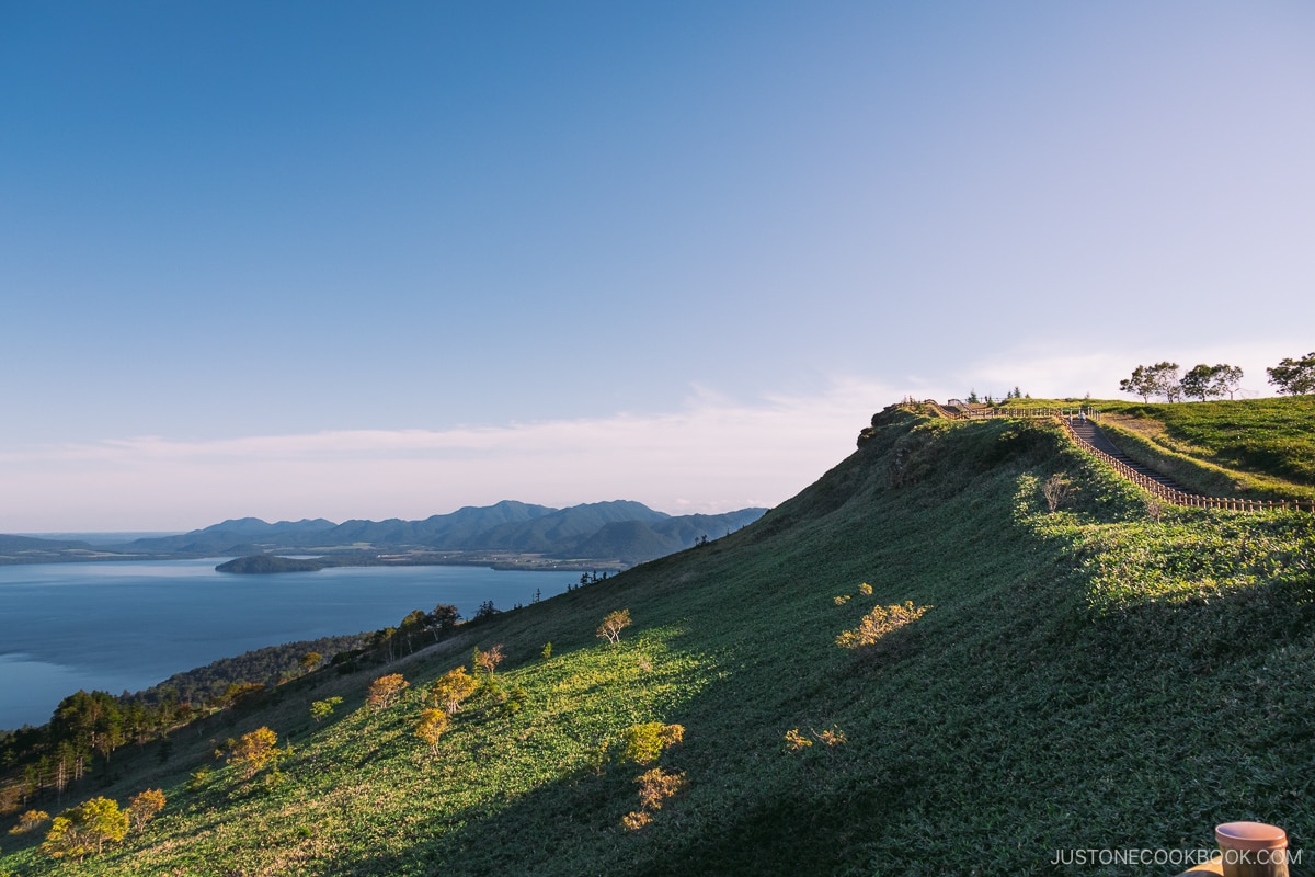 View from Bihoro Pass of Lake Kussharo and Bihoro observation deck