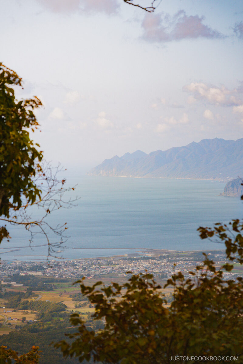 Observation deck overlooking Iwanai city and the Sea of Japan