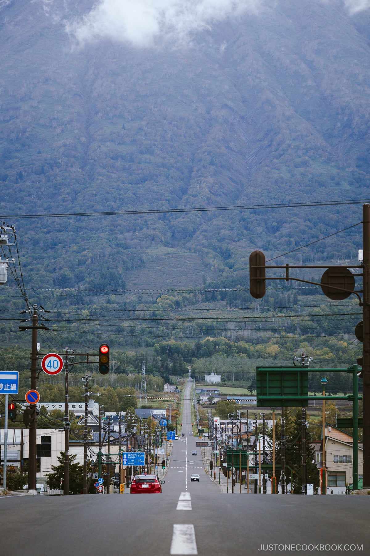 Straight road leading to Mt Yotei