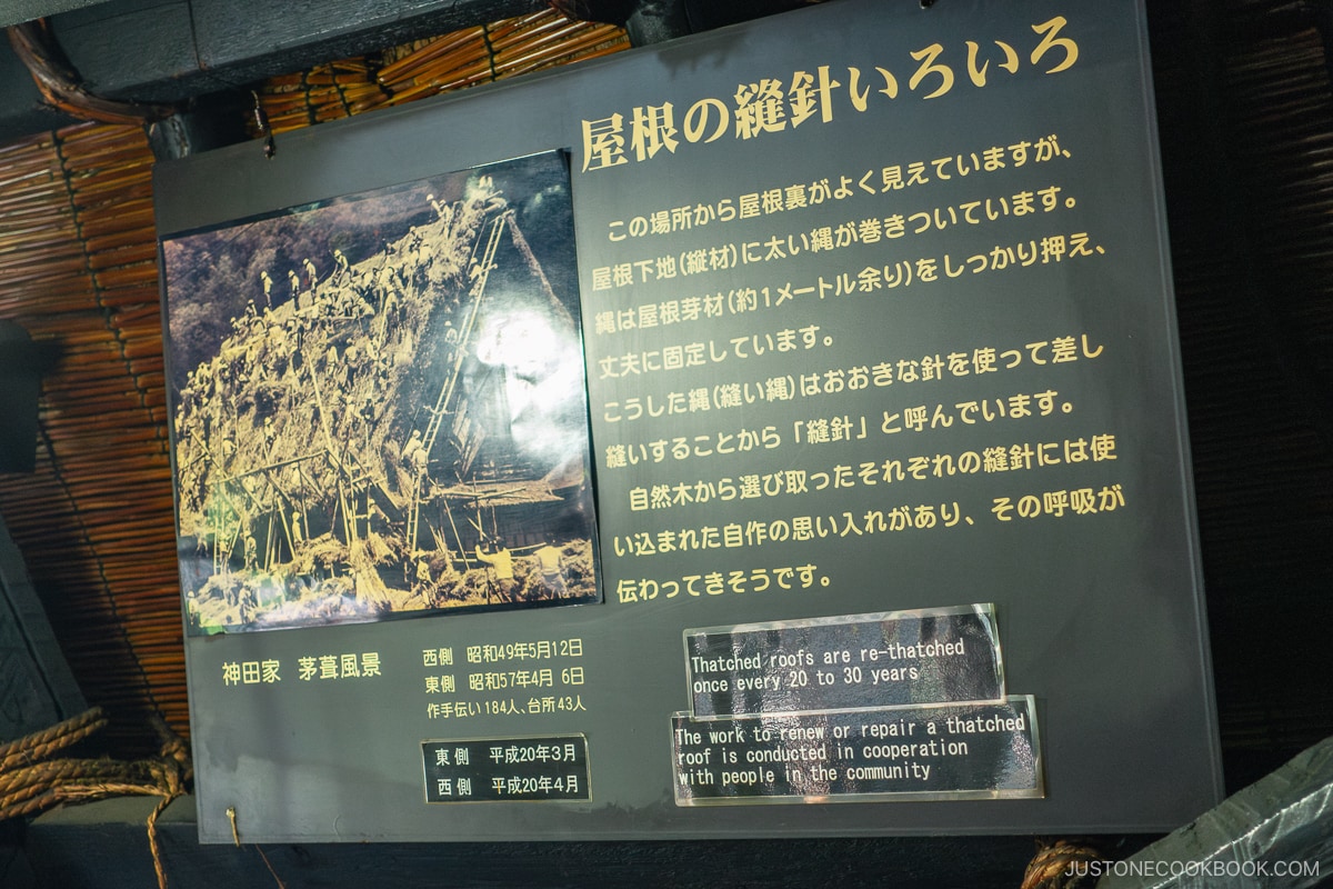 Sign explaining the structure of Kanda House, Gassho-Zukuri in Shirakawa-go