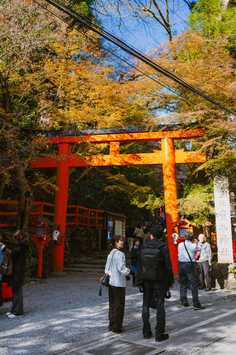 Entrance to Kifune SHrine marked with a red torri gate
