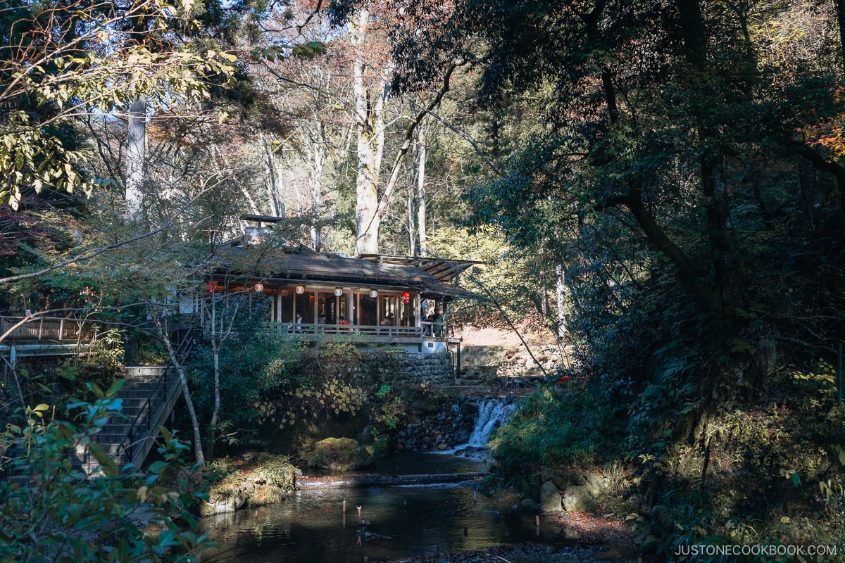 a structure next to a river