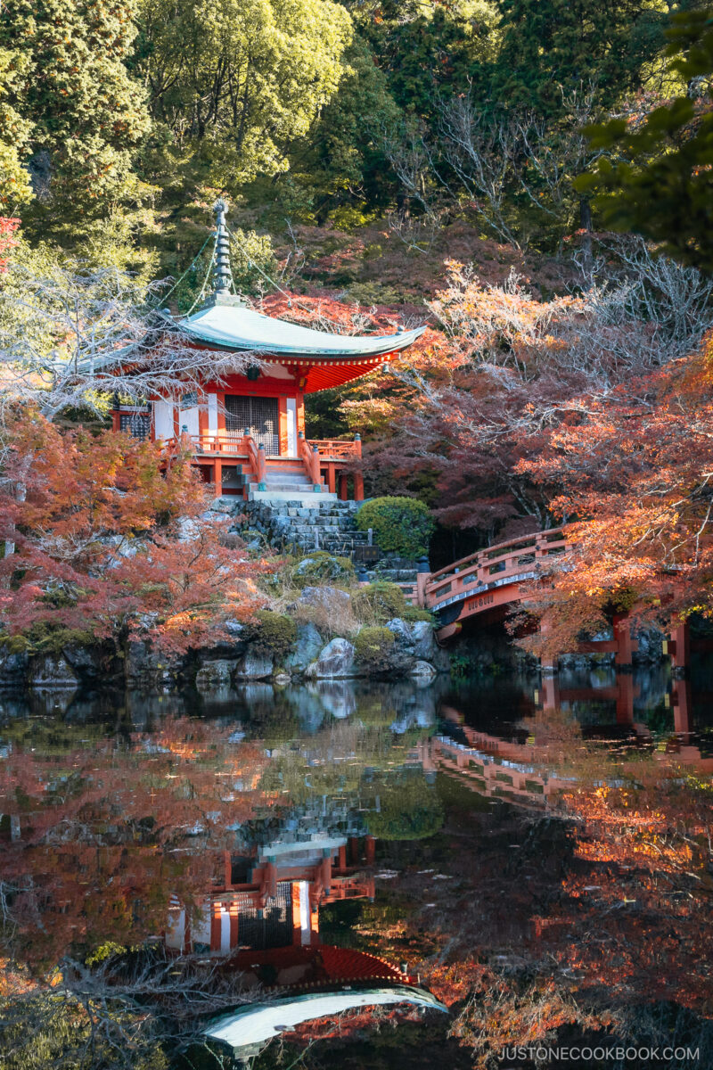 Daigo-Ji temple with its reflection in the pond