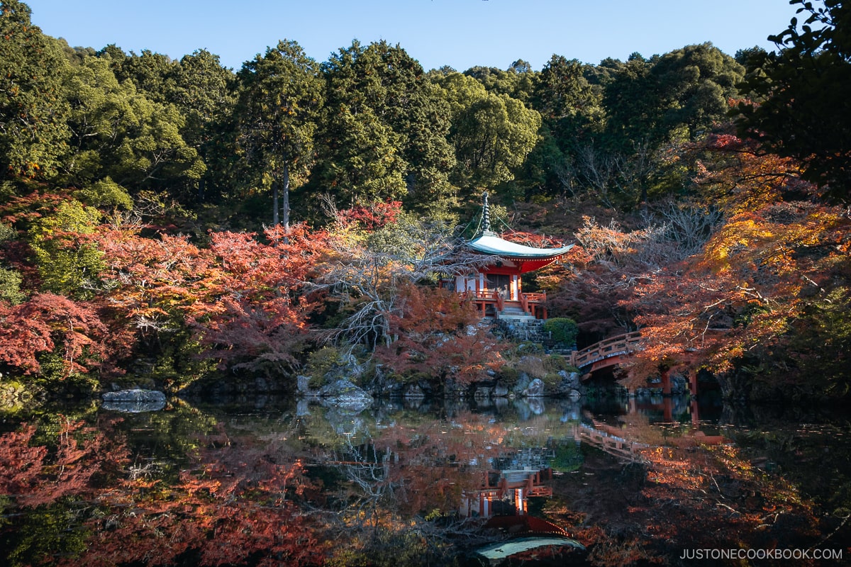 Daigo-Ji temple with its reflection in the pond