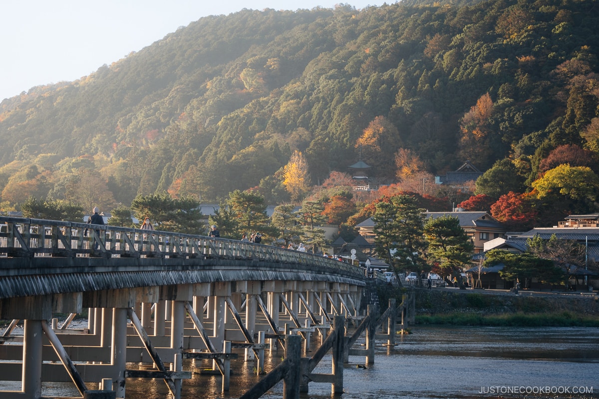 Wooden bridge running over a river