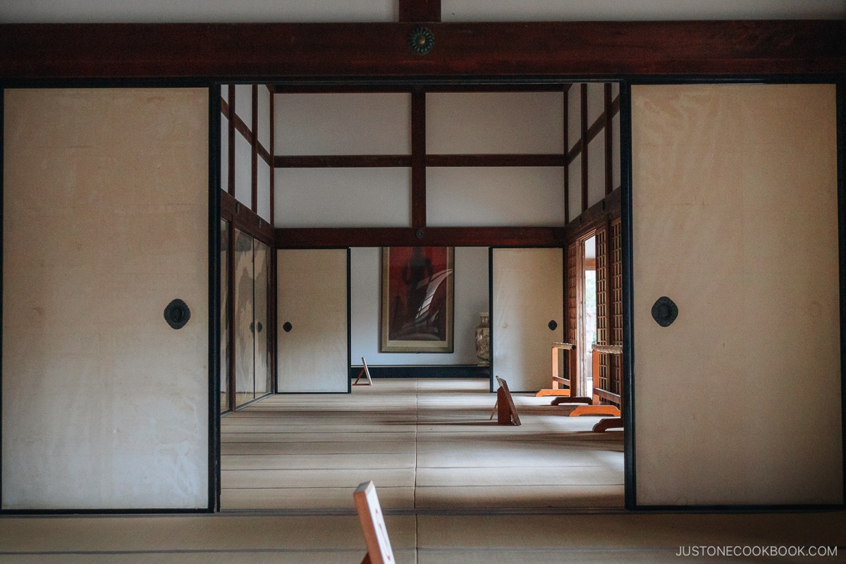 Tatami room with fusuma and panting in the background