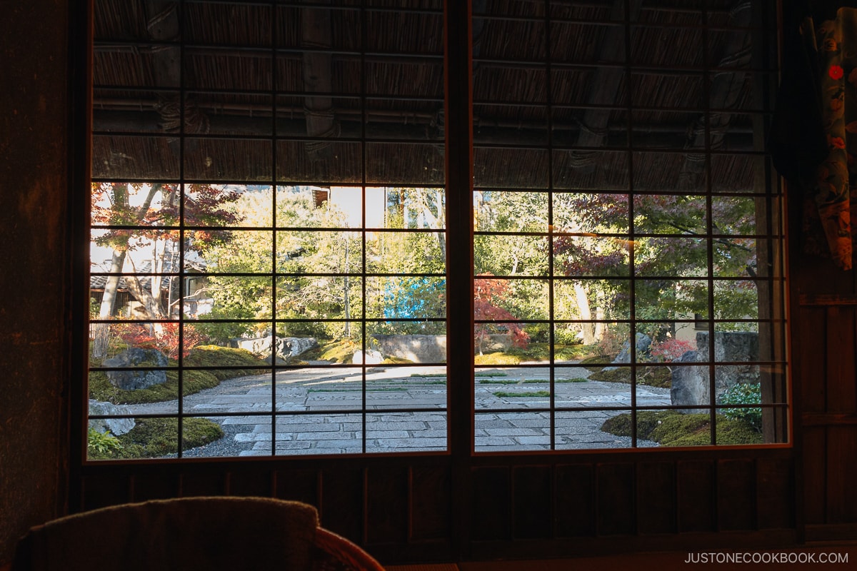 View looking out over a Japanese garden