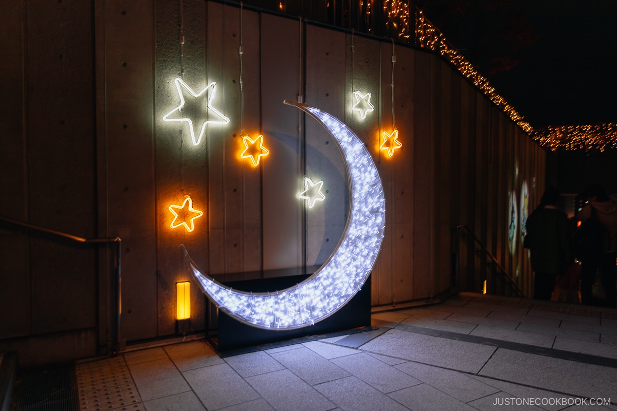 Crescent moon and stars illumination