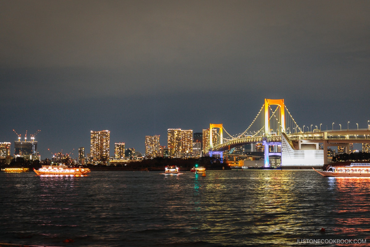 Rainbow Birdge and Tokyo city skyline at night