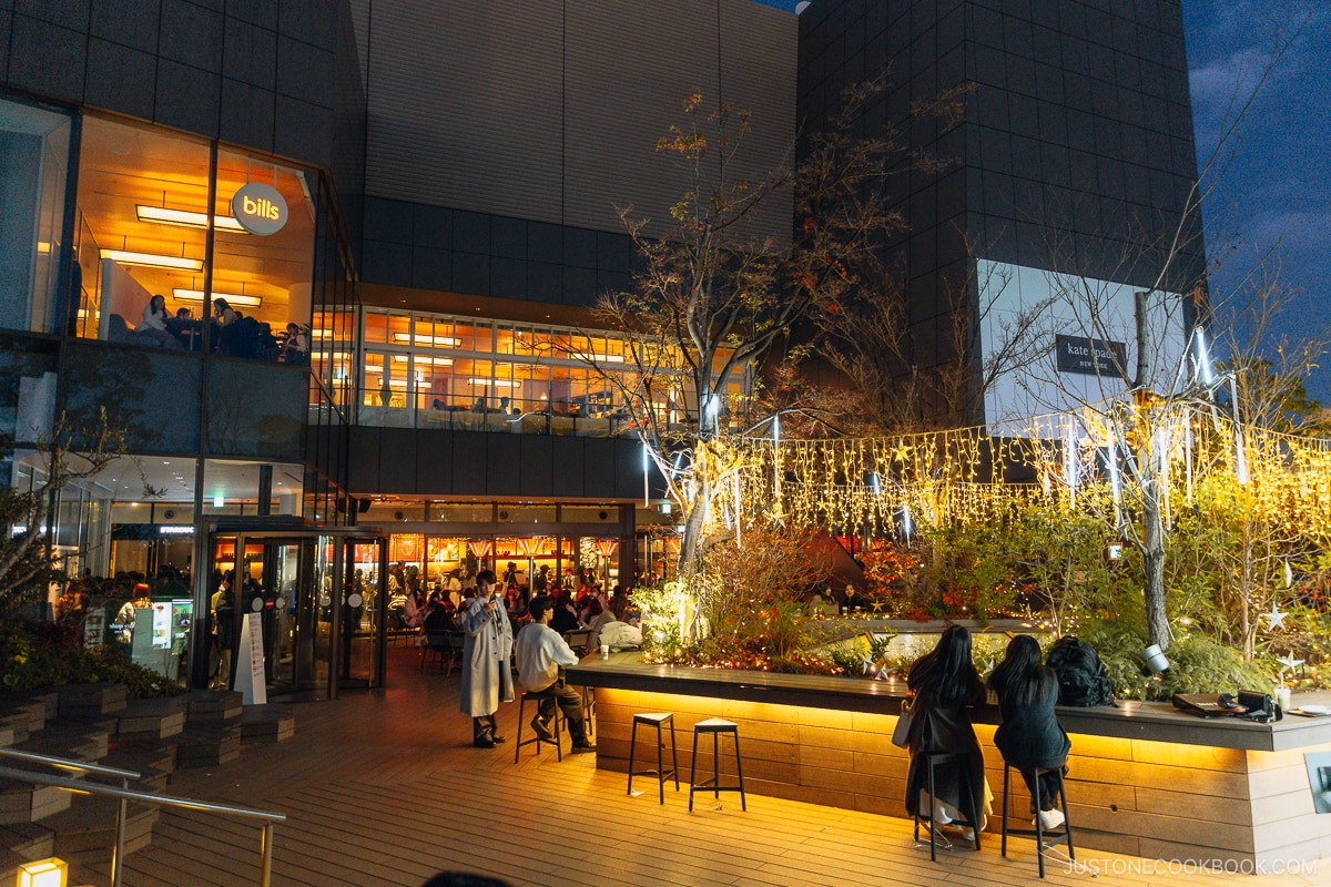 Illuminated wooden terrace