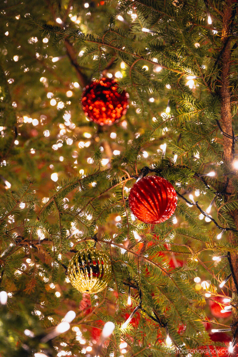 Up close detail shot of Christmas Tree decorations