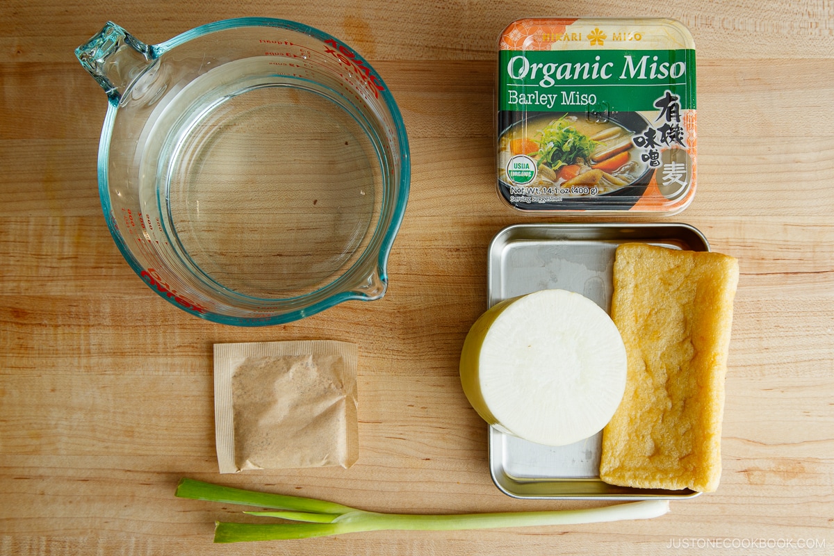 Daikon and Fried Tofu Miso Soup Ingredients
