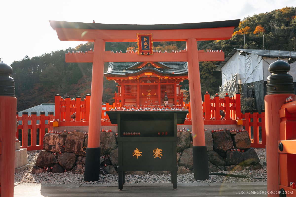 Shrine with a red torii gate