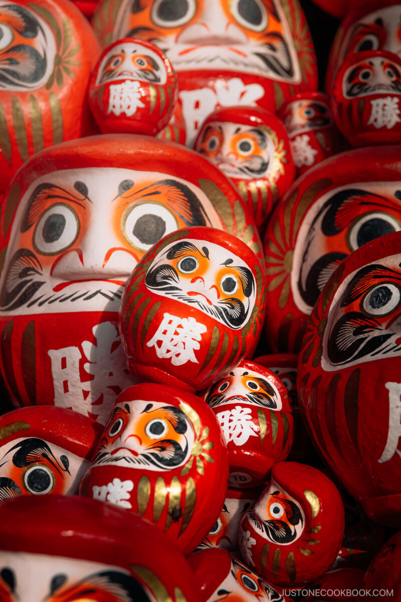 Collection of red Daruma dolls