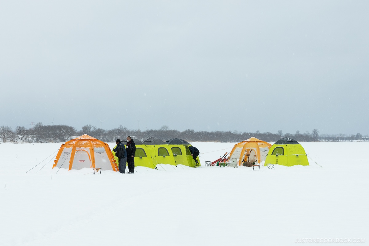 Tents on a frozen lake