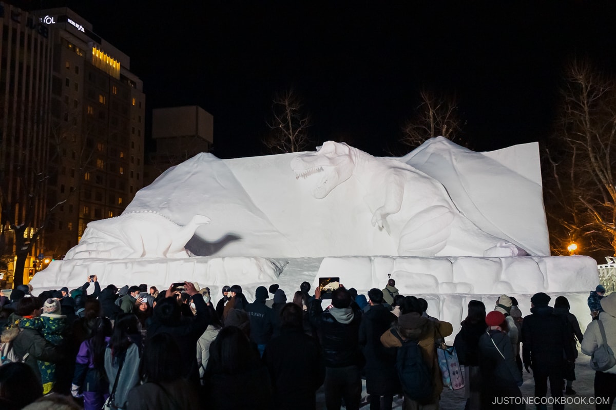 Dinasour snow scultpure at Sapporo Snow Festival
