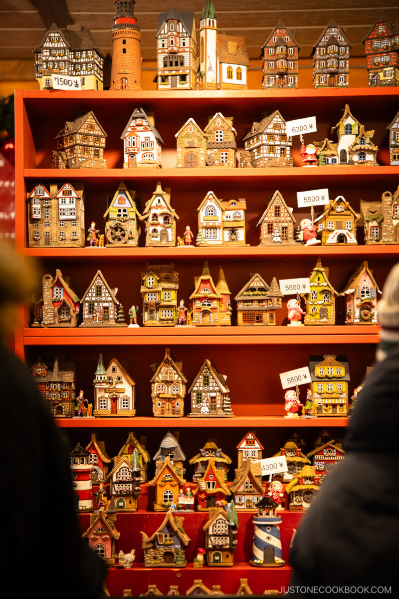 Christmas market selling miniature house ornaments