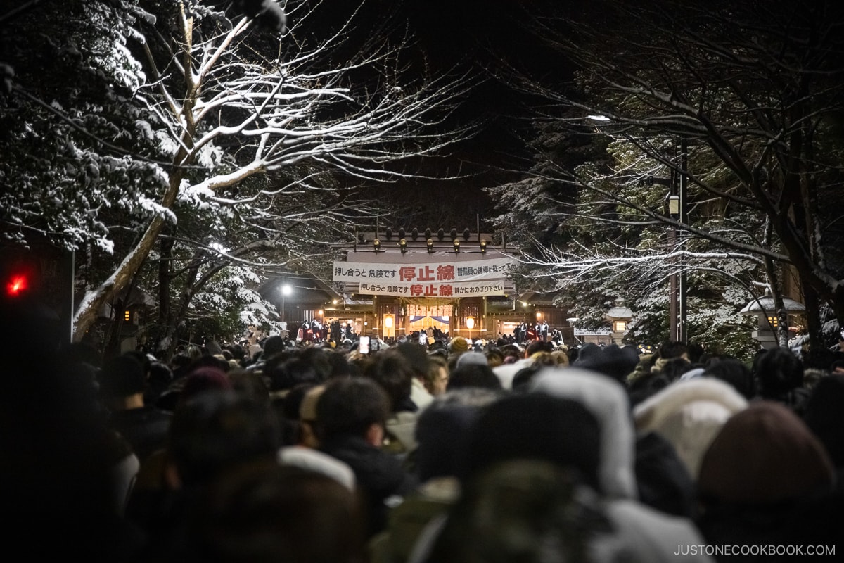 People lining up for new years at Hokkaido Jingu