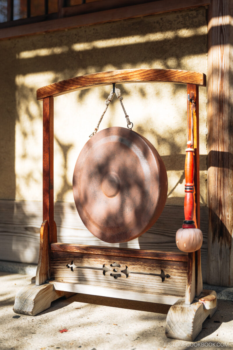 Shadows of leaves on a gong