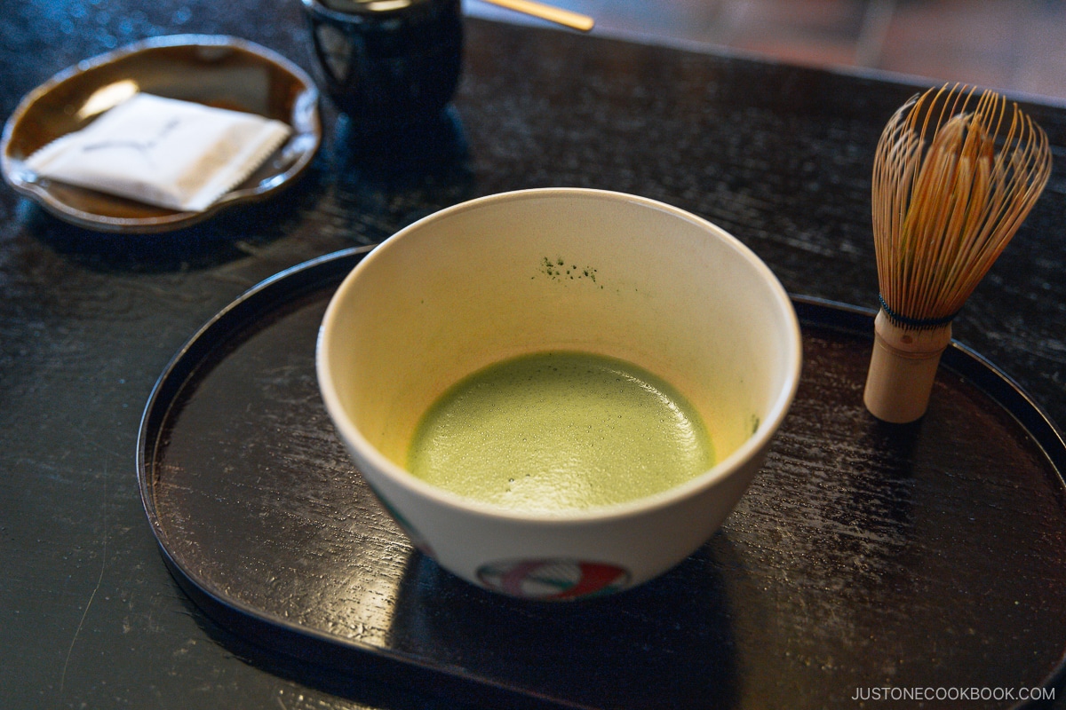 Freshly made cup of matcha tea