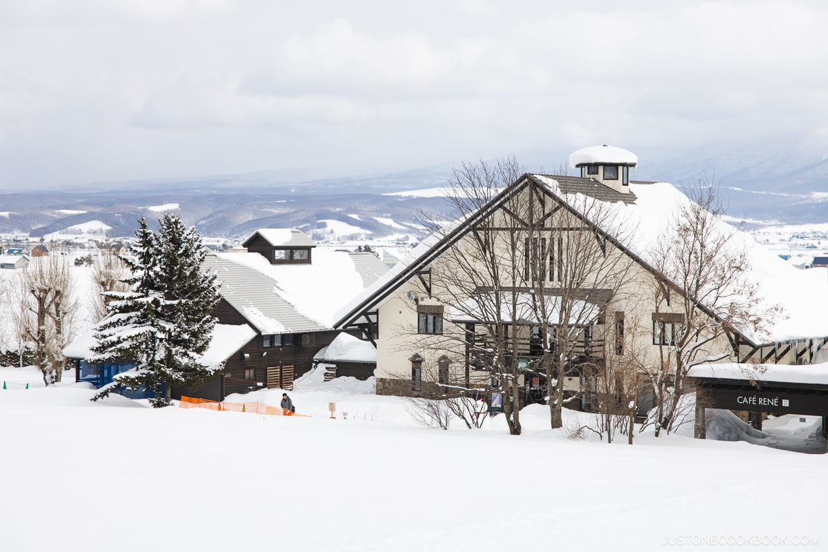 Cafe building covered in snow