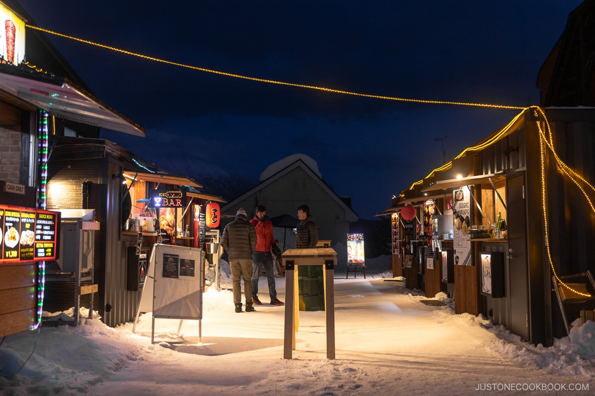 Food stalls in Niseko at night