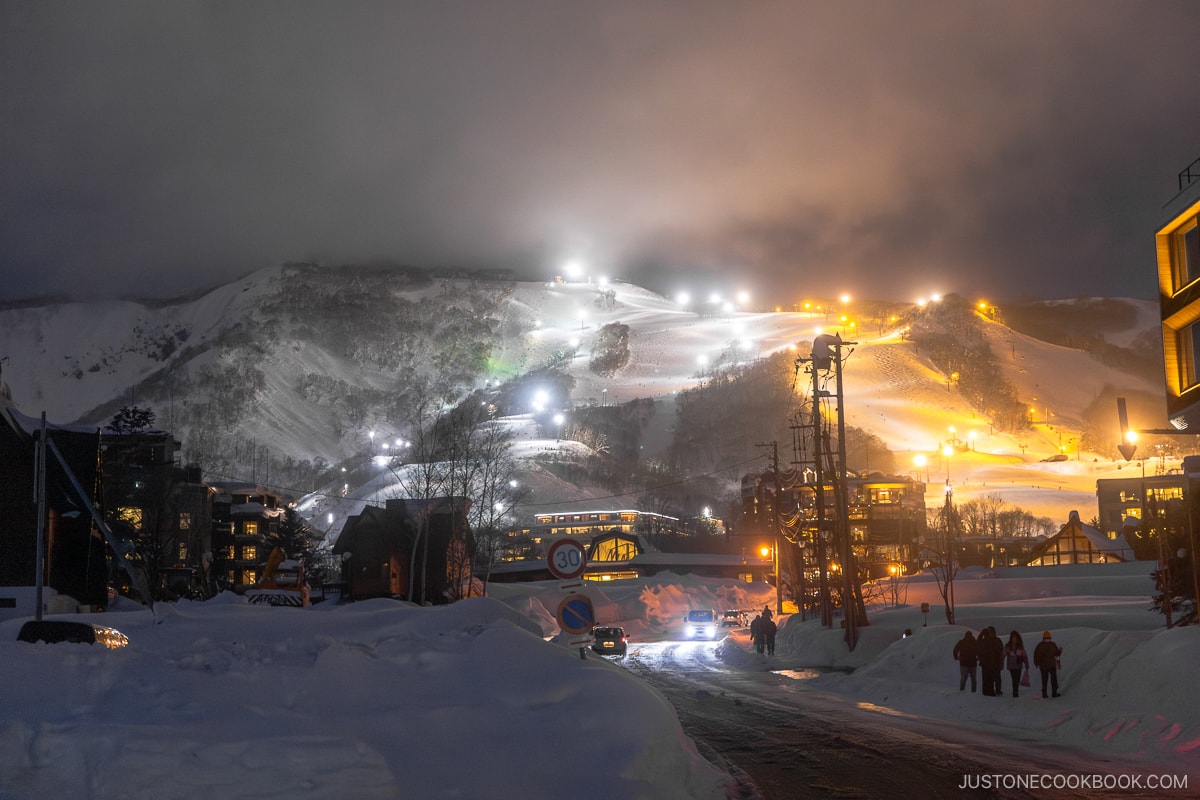 View of Grand Hirafu and Mt Niseko-Annupuri at night