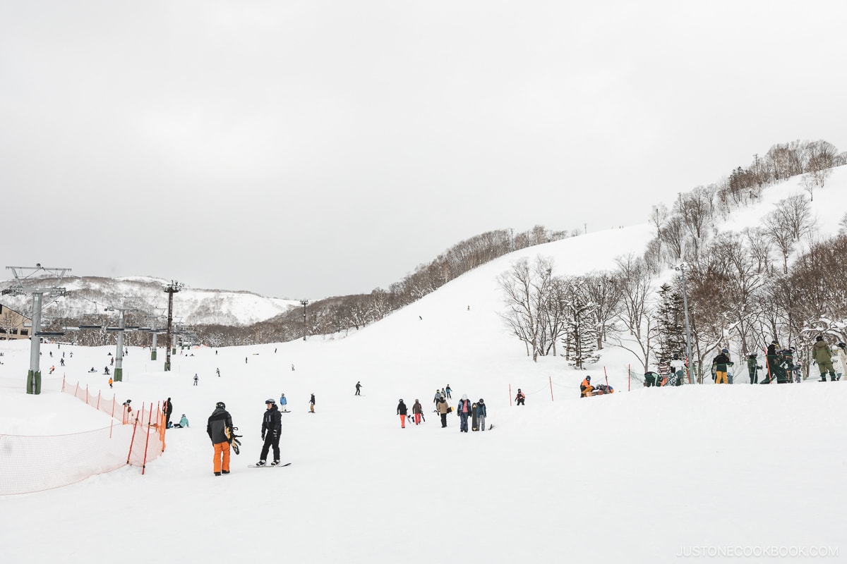 People skiing and snowboarding in Annupuri Ski Resort in Niseko