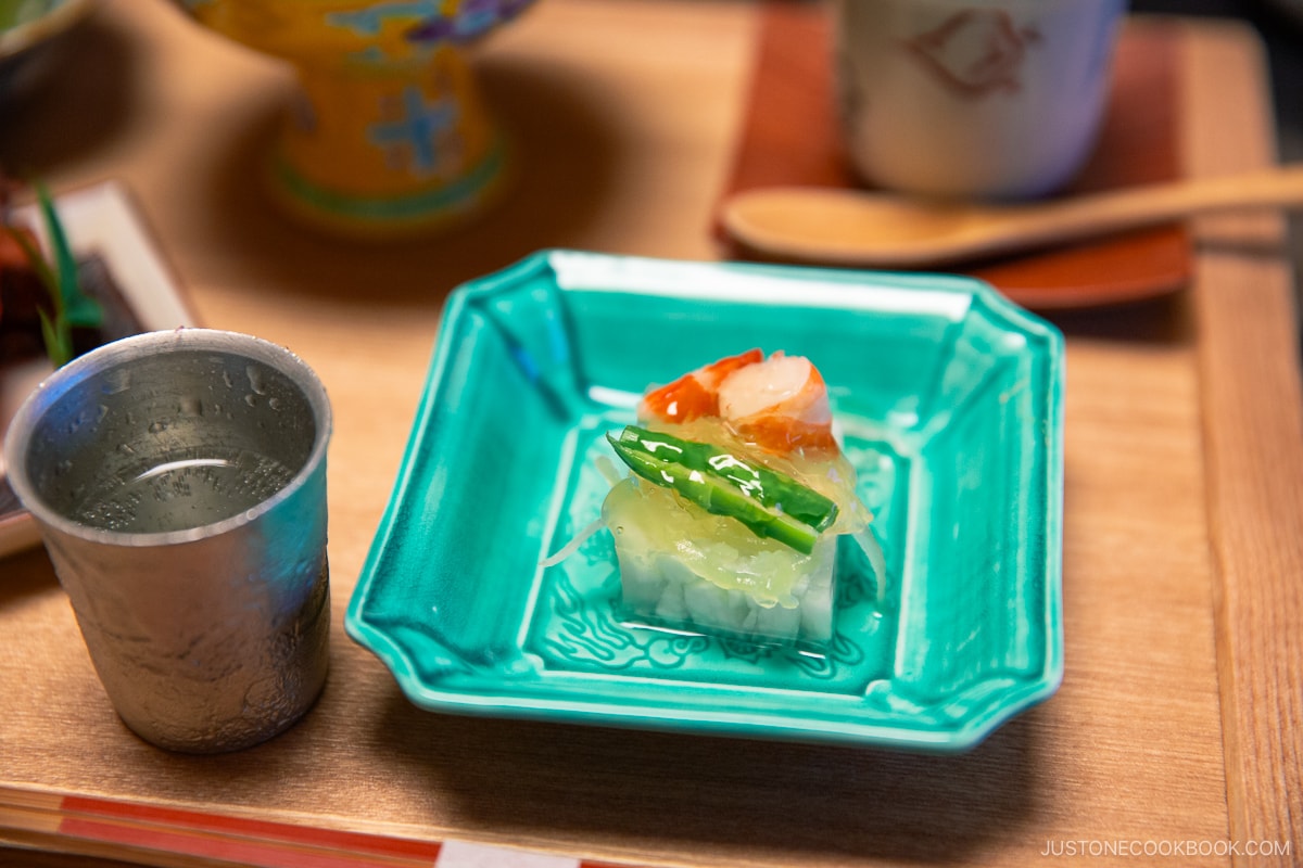 Arima Grand Hotel Kaiseki Course dinner winter melon and chicken soboro with ankake sauce