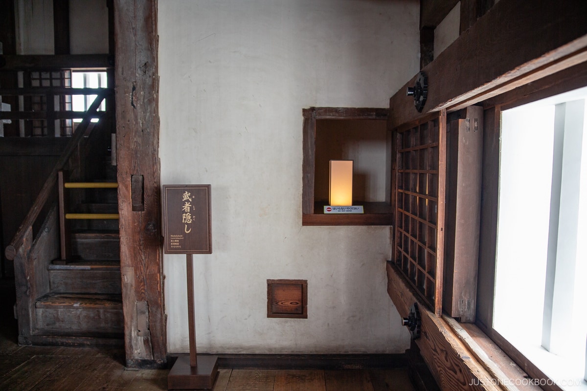 Wall structure showing the windows with sliding door for defense