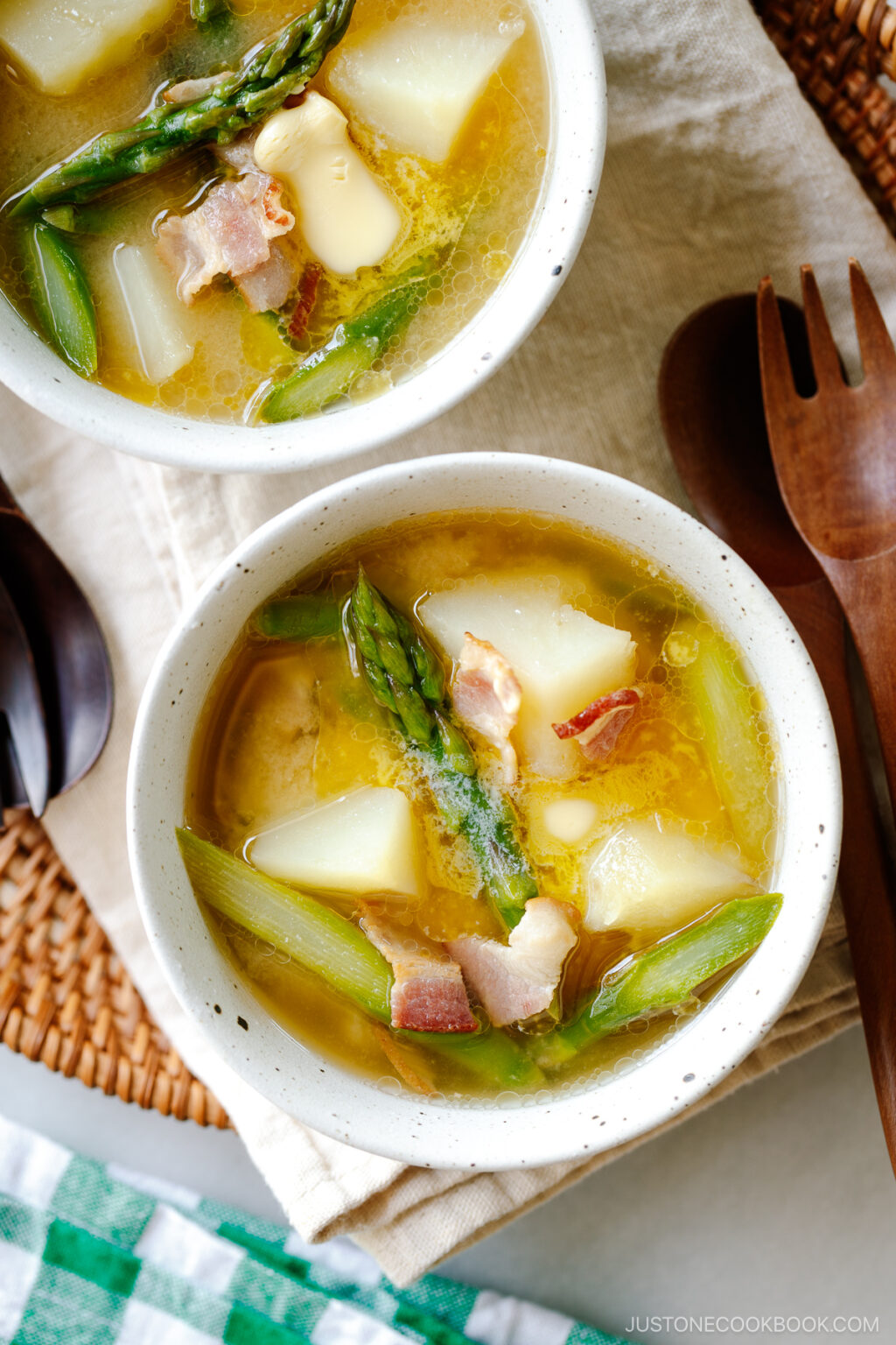 Bacon Asparagus Miso Soup • Just One Cookbook