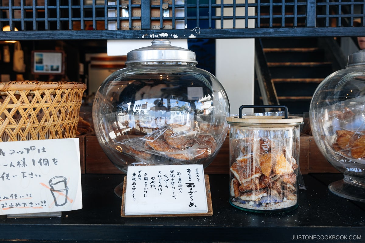 Glass jars of rice crackers