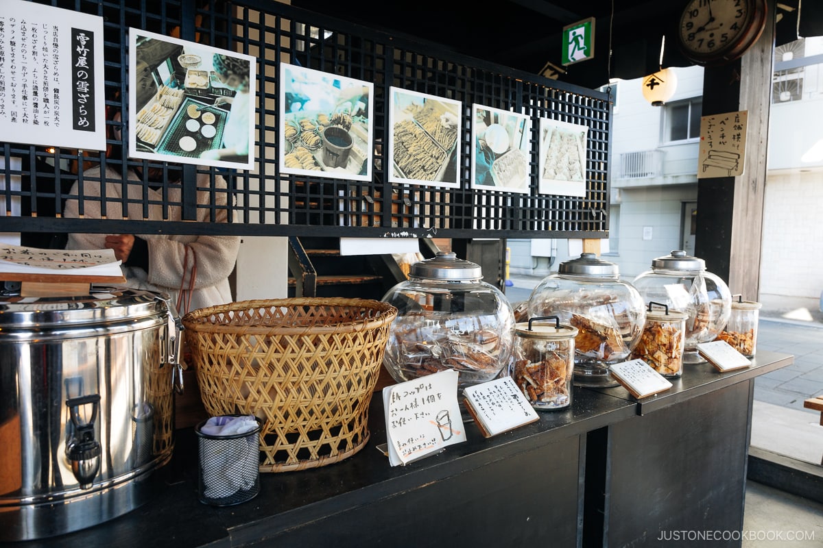 Glass jars of rice crackers