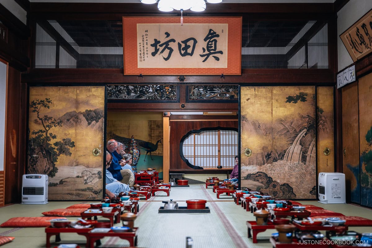 Temple dining room with painted sliding doors