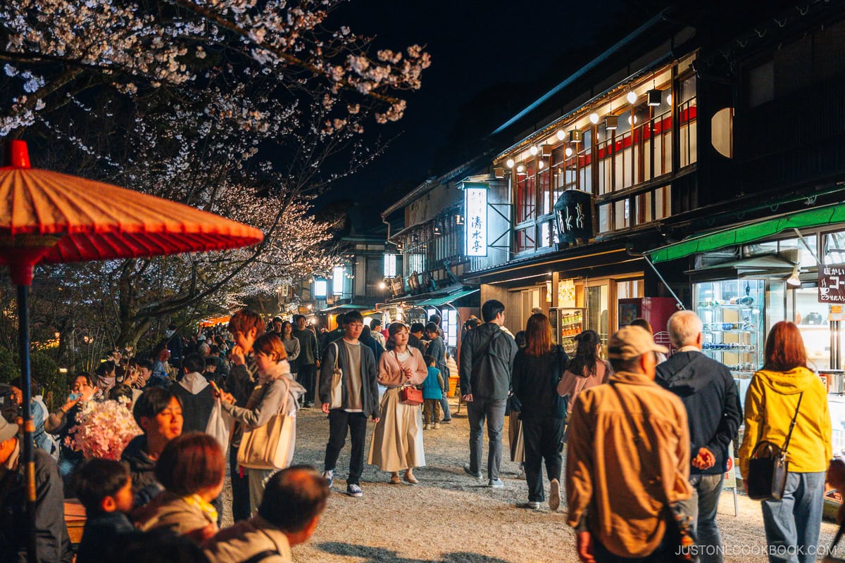 Night market under cherry blossoms