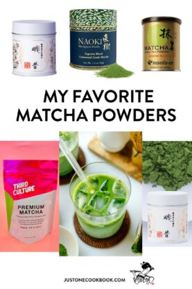 a collage of my favorite matcha powders