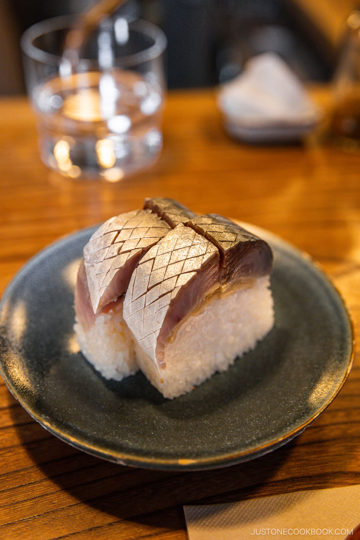 Saba sushi - slices of cured mackerel on top of vinegared rice