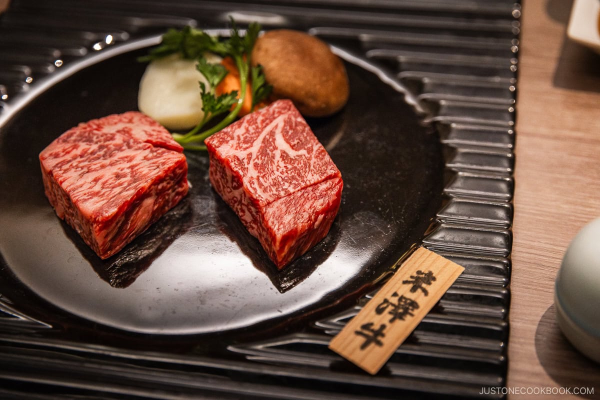 Plate of two different cuts of beef