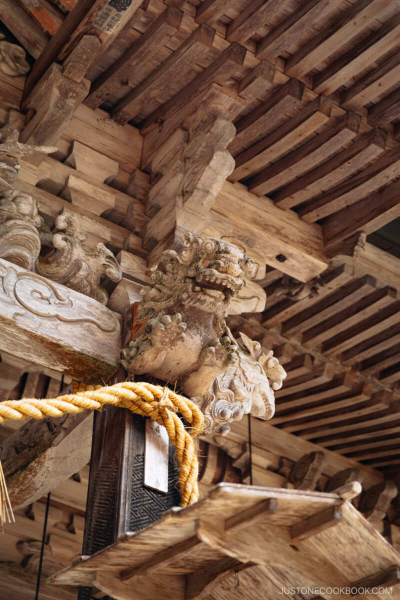 Wooden details on wooden shrine