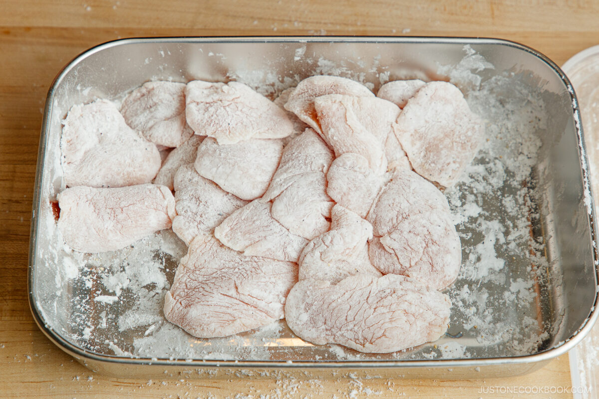 Coat the chicken in the prep tray.