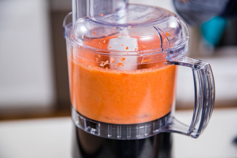 Processing all the ingredients in the food processor.